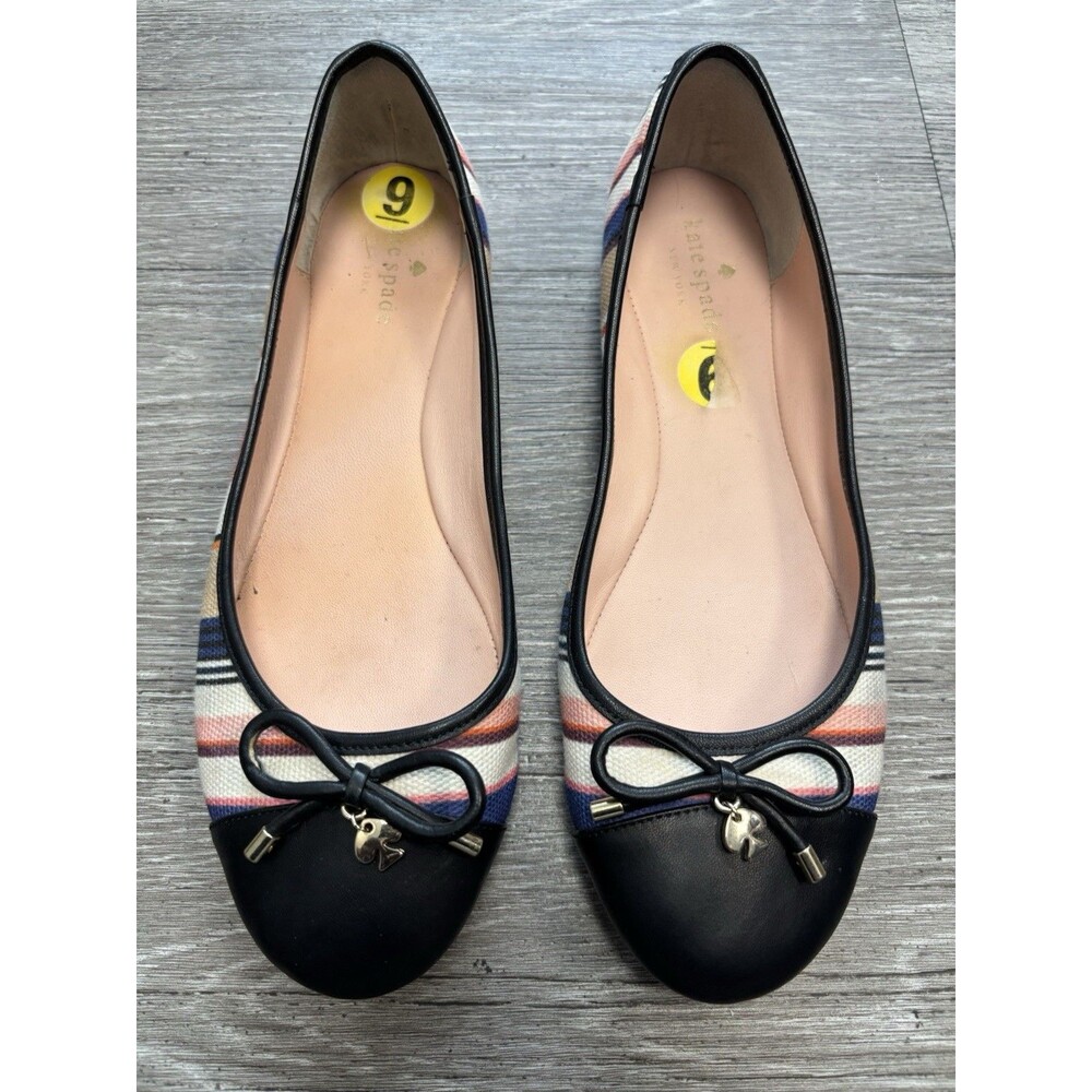 Kate Spade New York Striped Ballet Flats with A Black Leather Cap Toe Size 9